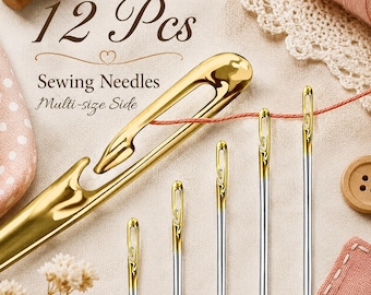 Self Threading Needles Set, Blind Eye Sewing Needles for Elderly, Stainless Steel Hand Sewing Needles