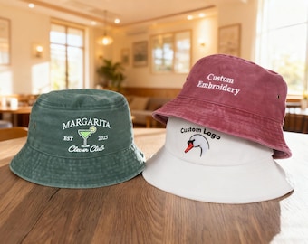 Custom Embroidered Bucket hat, Personalized hat, Personalized text logo Bucket hat, Vintage hat women hat Bachelorette Gift Gift For Dad Mom