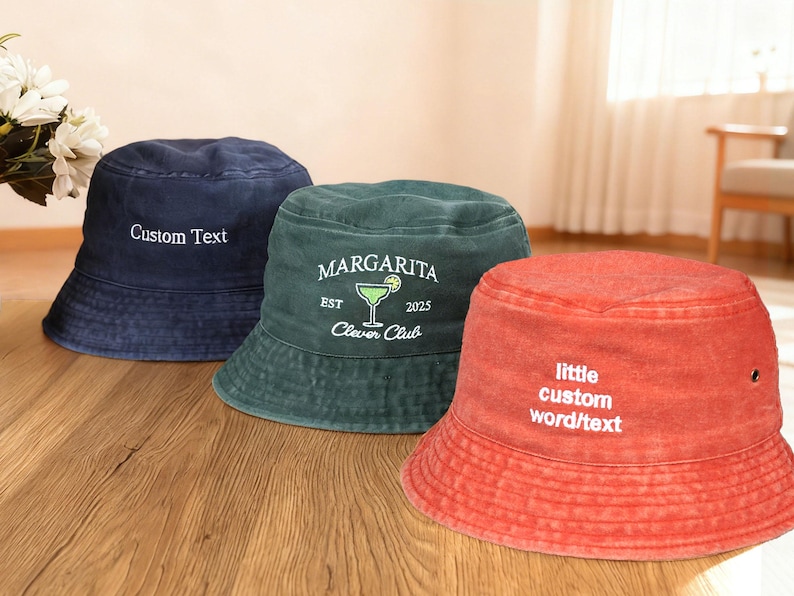 Cappello da pescatore personalizzato, cappello con logo ricamato, cappello da pescatore vintage, cappelli da donna personalizzati, regalo per addio al nubilato, regalo per neo-papà e neo-mamma immagine 4
