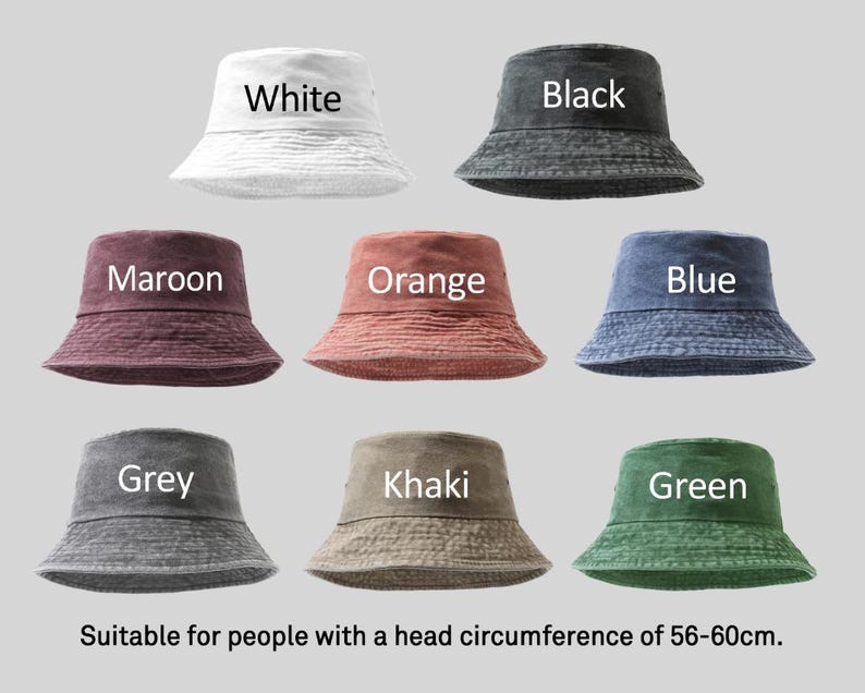 Pu&ograve; includere: Otto cappelli a secchiello in vari colori: bianco, nero, bordeaux, arancione, blu, grigio, kaki e verde. Ogni cappello &egrave; etichettato con il suo colore. Il testo indica che sono adatti per circonferenze della testa di 56-60 cm.