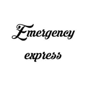 May include: Black text on a white background reads "Emergency" in a decorative script font above the word "express" in a simple sans-serif font. The image is a simple graphic.