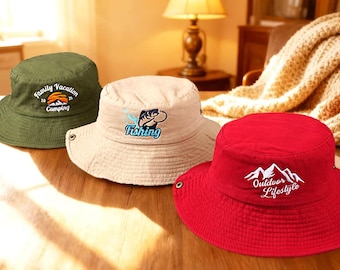 Chapéu de balde com logotipo e texto personalizado, chapéu personalizado bordado, chapéu personalizado, chapéu de pesca e caminhada ao ar livre, chapéu de sol, chapéu de acampamento, chapéu de verão, chapéu de viagem