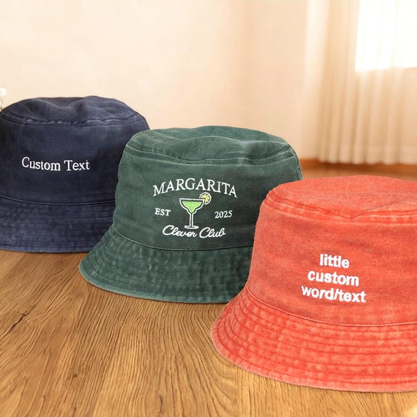 Embroidered Bucket hat, Personalized hat, Custom text logo Bucket hat, Vintage hat Personalized women hat Bachelorette Gift Gift For Dad Mom