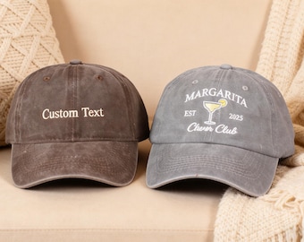 Personalized Embroidered Cotton Baseball Hat, Custom Text Logo, Vintage Style