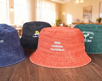 Hoed met geborduurd tekstlogo, vintage vissershoed, aangepaste emmerhoed, gepersonaliseerde dameshoeden, vrijgezellenfeestcadeau, cadeau voor nieuwe vader moeder
