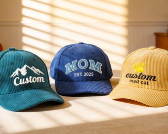 Custom text,Custom Embroidered Text & Logo,corduroy hat, personalized baseball,embroidery on the front, Bachelorette Sorority Gift,