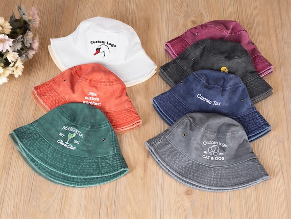 Custom Bucket hat, Embroidered text logo hat, Vintage bucket hat, Personalized women's hats, Bachelorette Party Gift, Gift For New Dad Mom
