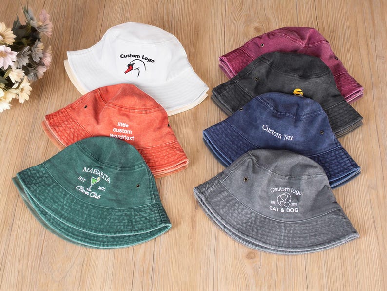 Cappello da pescatore personalizzato, cappello con logo ricamato, cappello da pescatore vintage, cappelli da donna personalizzati, regalo per addio al nubilato, regalo per neo-papà e neo-mamma immagine 1