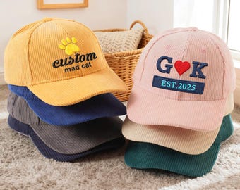 Custom Embroidered Corduroy Baseball Cap,Personalized Corduroy Hat,Personalized Soft Top Winter Hat,Custom Hat Embroidery, Personalized Hats
