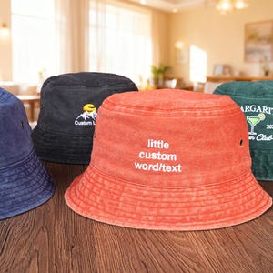 Cappello da pescatore personalizzato, cappello con logo ricamato, cappello da pescatore vintage, cappelli da donna personalizzati, regalo per addio al nubilato, regalo per neo-papà e neo-mamma immagine 2