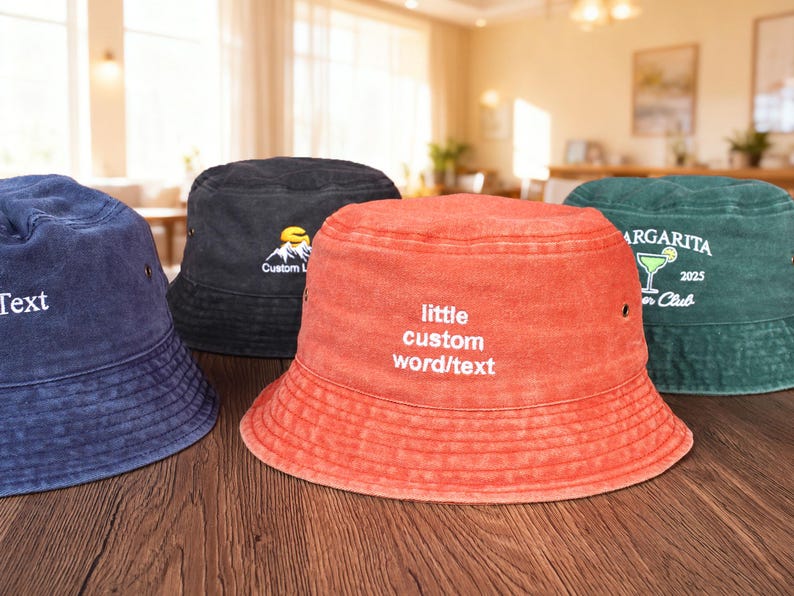 Cappello da pescatore personalizzato, cappello con logo ricamato, cappello da pescatore vintage, cappelli da donna personalizzati, regalo per addio al nubilato, regalo per neo-papà e neo-mamma immagine 2