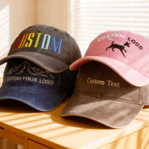 Custom Logo Embroidered Hat, Personalized Text Hat, Retro Baseball Hat, Vintage Style Baseball Hat, Unisex Baseball Hat, Father's Day Gift