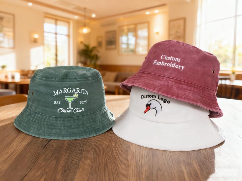 Cappello da pescatore personalizzato, cappello con logo ricamato, cappello da pescatore vintage, cappelli da donna personalizzati, regalo per addio al nubilato, regalo per neo-papà e neo-mamma immagine 11