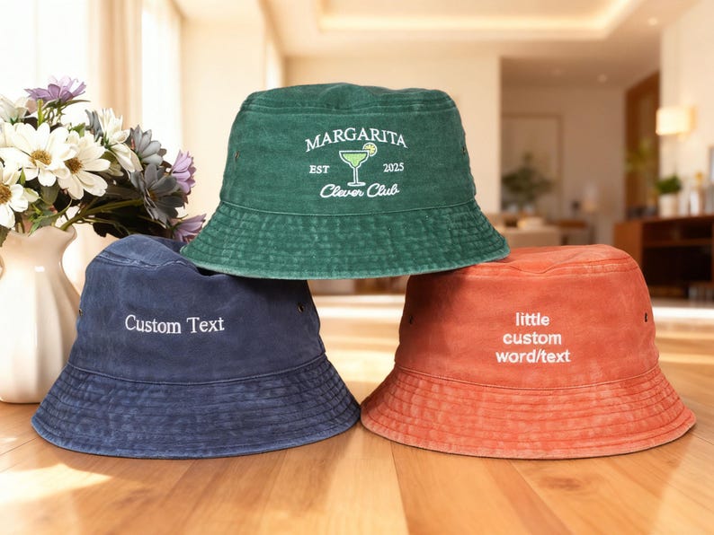 Cappello da pescatore personalizzato, cappello con logo ricamato, cappello da pescatore vintage, cappelli da donna personalizzati, regalo per addio al nubilato, regalo per neo-papà e neo-mamma immagine 3