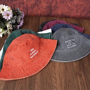 Personalized text logo Bucket hat, Custom Embroidered Bucket hat, Personalized hat, Vintage hat women hat Bachelorette Gift Gift For Dad Mom