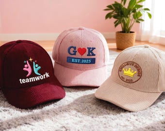Customized embroidered text/logo hat,Personalized hat, warm soft Corduroy handmade baseball cap for men women,corduroy hat,Baseball cap
