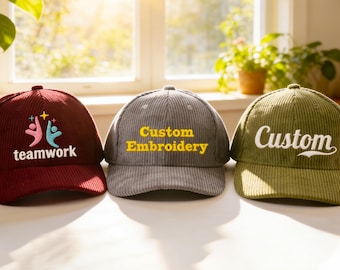 Customized personalized embroidered text/logo hat,party hats,unisex hat,Corduroy handmade baseball cap for men and women,Personalized Hat