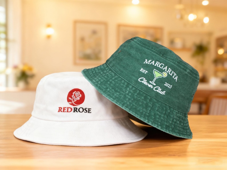 Cappello da pescatore personalizzato, cappello con logo ricamato, cappello da pescatore vintage, cappelli da donna personalizzati, regalo per addio al nubilato, regalo per neo-papà e neo-mamma immagine 10