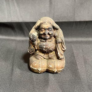 Antique Meiji-Era Daikokuten Figurine – Japanese Lucky God of Wealth, Incense-Scented Temple Statue, 7.5cm