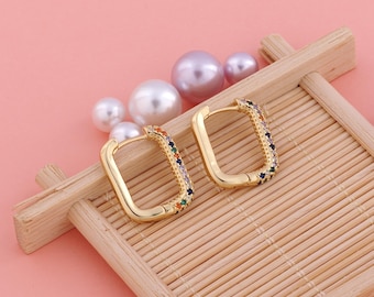 1 pair Gold Square Earrings, 18K Gold Filled Dainty Earrings,Micropave CZ Hoop Earrings,Hoop Earrings, Gifts for Her,