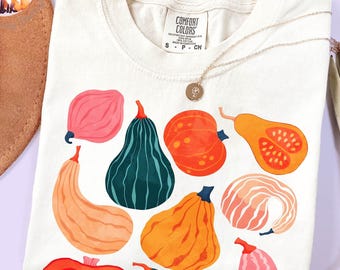 Watercolor Pumpkin Comfort Colors Shirt, Colorful Pumpkin Shirt, Cute Fall Tee, Fall Harvest Tee, Cottagecore Pumpkin Tee, Thanksgiving Tee