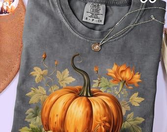 Comfort Colors® Watercolor Pumpkin T-Shirt, Cottagecore Fall Harvest Tshirt, Shirt For Thanksgiving