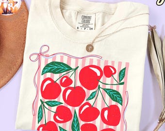 Summer Fruits Comfort Colors Shirt, Cherry Coquette Tee, Girly Cottagecore Tshirt