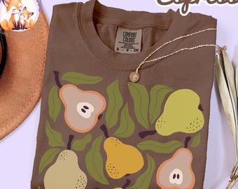 Cottagecore Fall Fruits Comfort Colors Shirt, Muted Fruit Tee, Trendy Fall Shirt, Fall Harvest Tee,  Graphic Pear Tshirt, Autumn Vibes Shirt