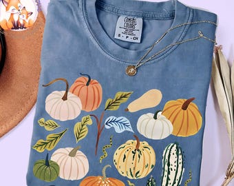 Cottagecore Fall Pumpkin Comfort Colors Shirt, Muted Pumpkin Tee, Cute Fall Tee, Fall Harvest Tee,  Watercolor Pumpkin Tee, Thanksgiving Tee
