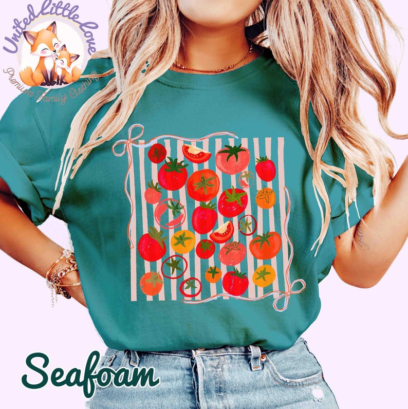 Chemise couleurs confort fille tomate, t-shirt Coquette Garden, chemise Farmers Market SEAFOAM Shirt