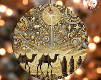 Three Kings Ceramic Ornament, Christian Three Wise Men Ornament, Religious Home Decor