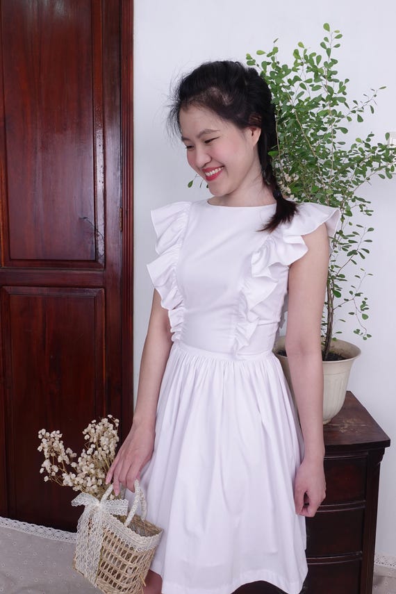 babydoll dress casual Carly Babydoll Dress in White Bamboo Fabric