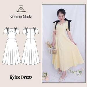 Custom Request: Kylee Sweetheart A-Line Dress with Bow Straps – Pleated Sleeve Dress with Pockets, Wedding Dress - Made to Order