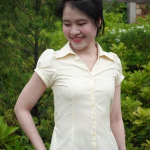 Jasmine Blouse - Color code: Butter Yellow Fabric | vintage shirt with Short puff sleeves - fitted shirt - Jennie y2k inspired