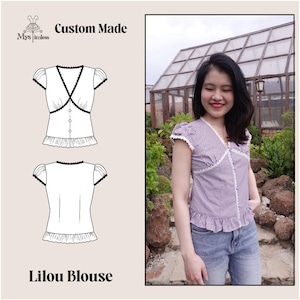 Custom Request: Custom Lilou Blouse | Lace Trim Ruffle Top with Puff Cap Sleeves, Cottagecore Button-Down Cute Summer Blouse