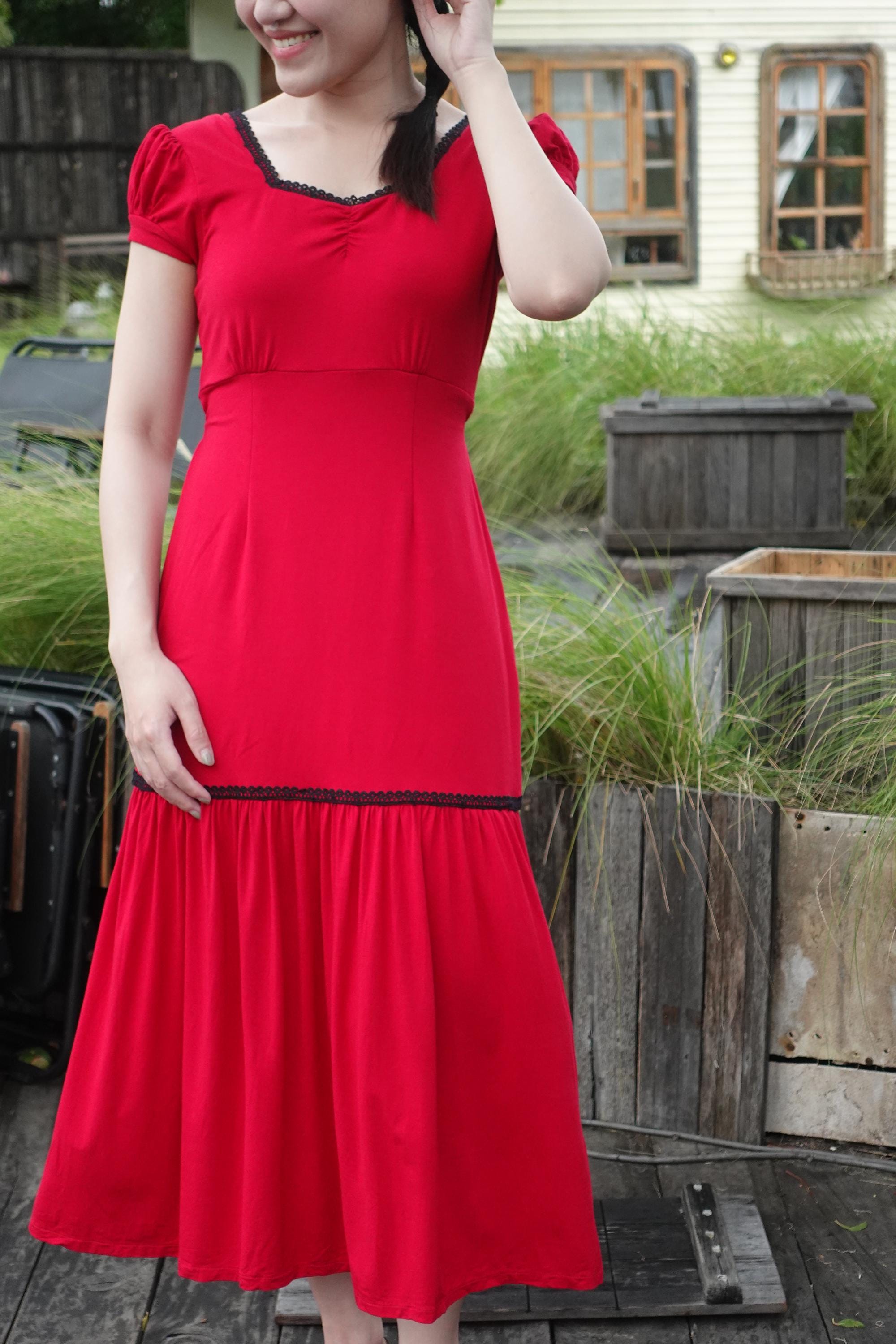 Taylor Dress in Red #93 Stretch Fabric | Soft & Breathable Stretch ...