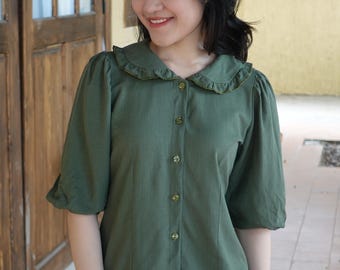 Molly Blouse in Moss Green Linen Fabric