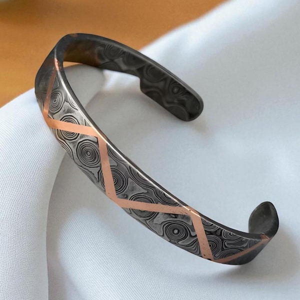 Handmade Damascus Steel Copper Bracelet Intricate Design Pattern Copper Bracelet Personalized Damascus Cuff Bracelet Gift Anniversary Gift