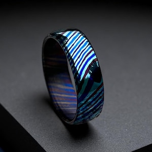 Domed Shaped Timascus Ring Colorful Timascus Steel Ring Men&#39;s Wedding Band Couple Wedding Ring Birthday Gift Engagement Ring Groomsmen Gift
