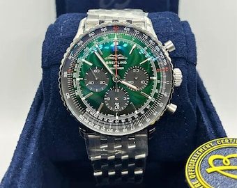 Vintage Breitling Navitimer Chronograph, grünes Zifferblatt, Automatikuhr, Geschenk für den Ehemann
