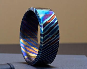 Handmade Timascus Ring Unisex Mokuti Ring Unique Couple Wedding Band 8mm Engagement Ring Men Ring Gift for Husband Personalized Jewelry Gift