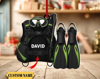 Custom Name Scuba Diving Christmas Acrylic Ornament, Personalized Diver Gift