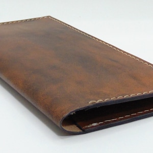Handmade Leather Checkbook Cover in Antique Brown