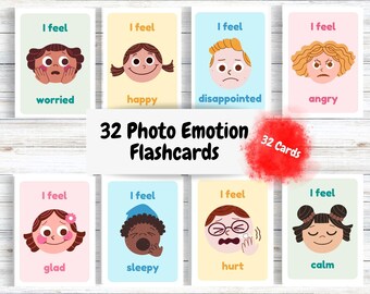 32 tarjetas de fotos sobre emociones, tarjetas imprimibles sobre sentimientos, emociones reales de niños, actividad educativa para la vuelta al cole, juguetes Montessori