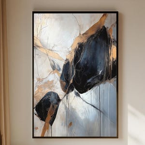 Blue Beige Wall Art for Living Room Abstract Blue Painting Abstract Canvas Art Work Modern Art Print in Blue and Beige
