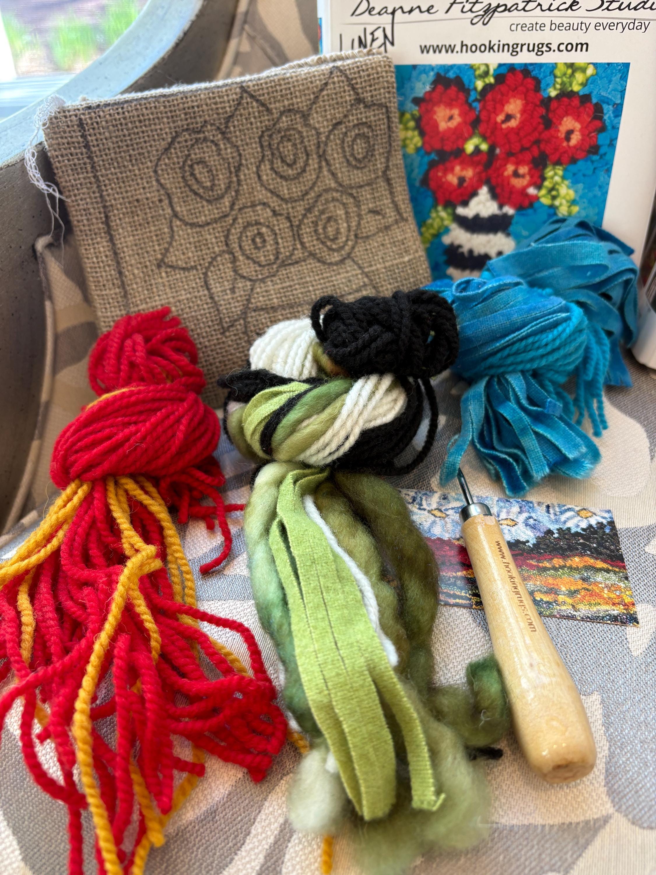 DEANNE FITZPATRICK! Linen Turquoise Rosyposy Rug Hooking Complete Boxed ...