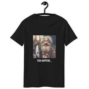 T-shirt premium - Fish Happens – drôle avec vieux pêcheur barbu et poisson – Humour décalé et absurde – Cadeau original