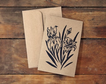 Hand-Printed Iris Flower Card