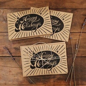 Tarjetas navideñas impresas a mano, Linocut original