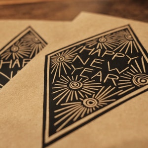 Hand Printed New Year's Cards, Linocut on Kraft image 4